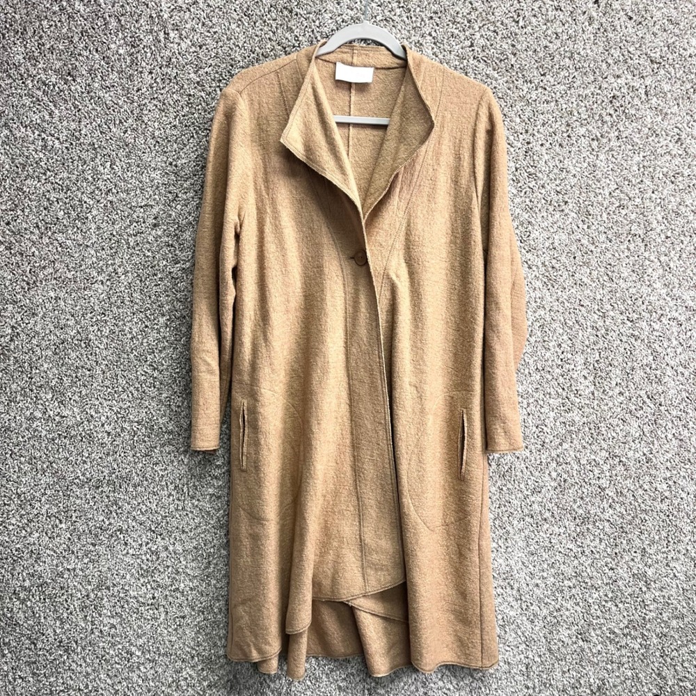 NOEN Jolanda‎ Camel Tan Longline Open Front Longline Cardigan Coatigan Jacket 6
